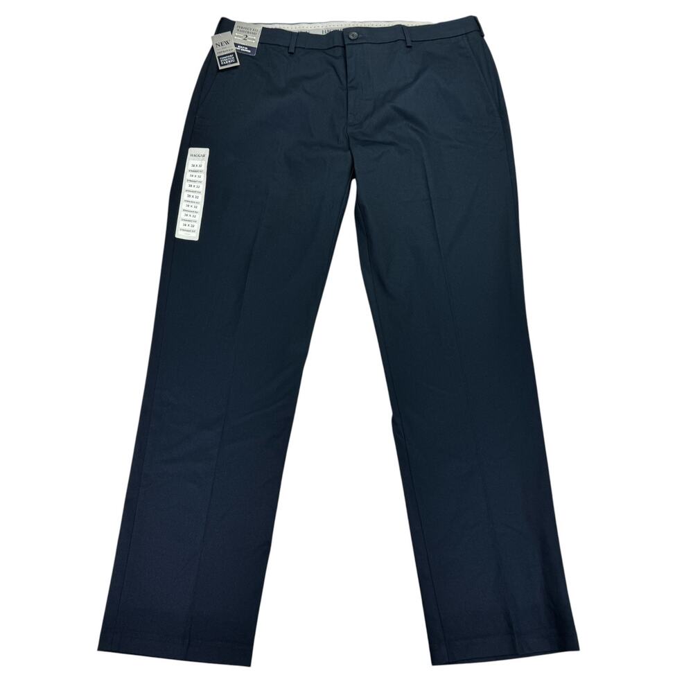 Haggar Mens Premium Iron Free Straight Fit Stretch Dress Pants Dark Navy 38x32